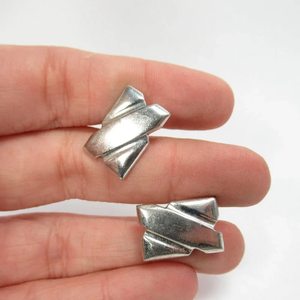 Vintage Silvertone Geometric Cuff Links